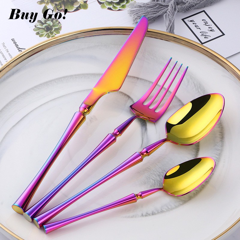 Stainless Steel Cutlery New Color Restaurant Small Waist Cutlery Four-piece Cutlery Set