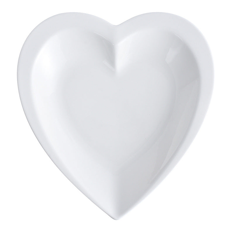 White Ceramic Heart-shaped Plate Household Ceramics