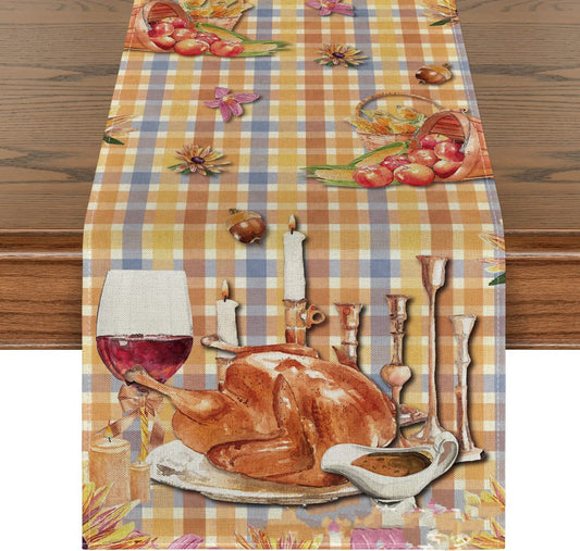 Linen Thanksgiving Table Cloth Vintage Pumpkin Table Cloth Dining Table Decoration Thermal Insulation Non Slip Table Flag