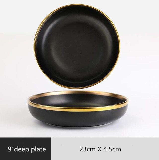 Ceramic black bowl and plate cutlery set