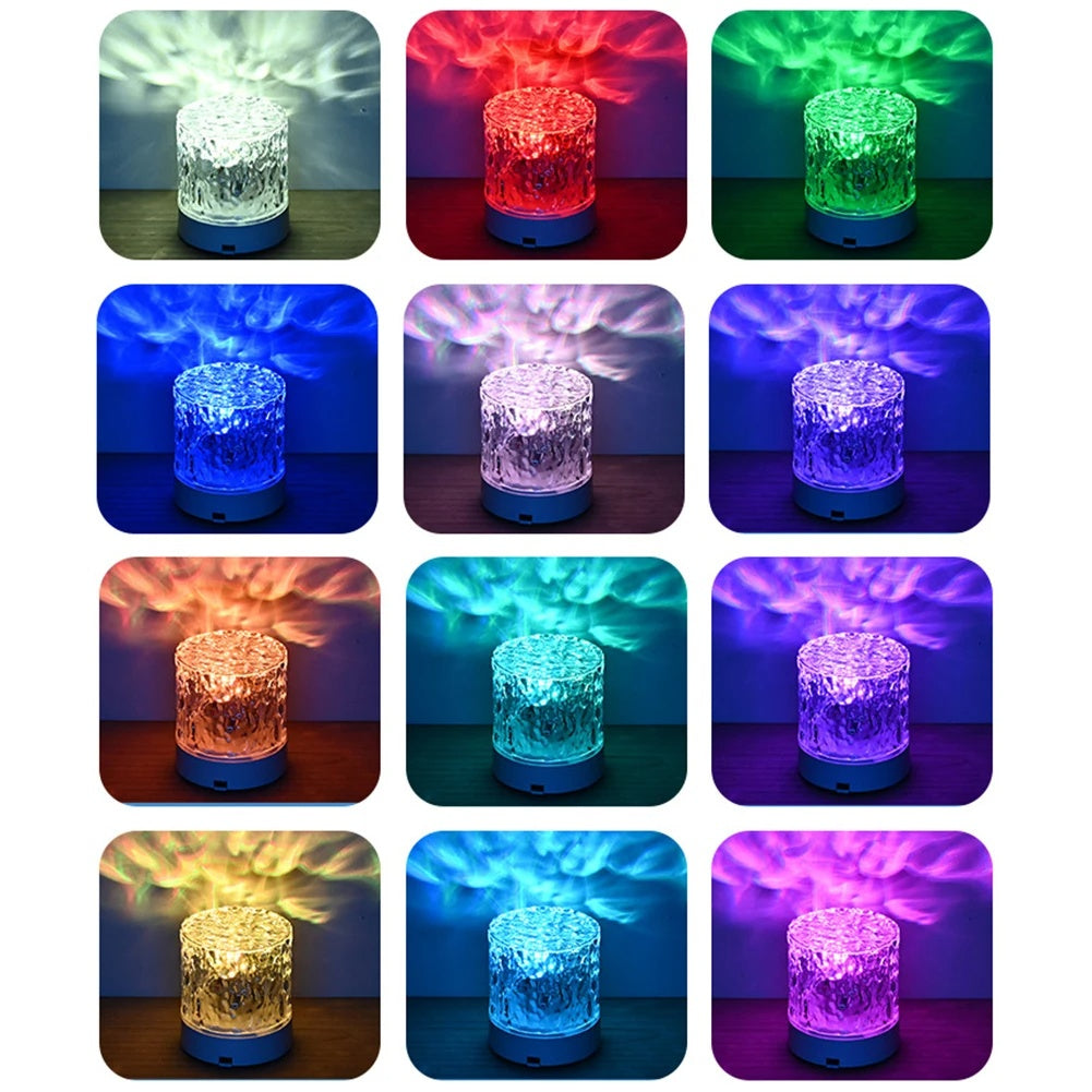 Crystal Lamp Water Ripple Projector Night Light Decoration Home Houses Bedroom Aesthetic Atmosphere Holiday Gift Sunset Lights