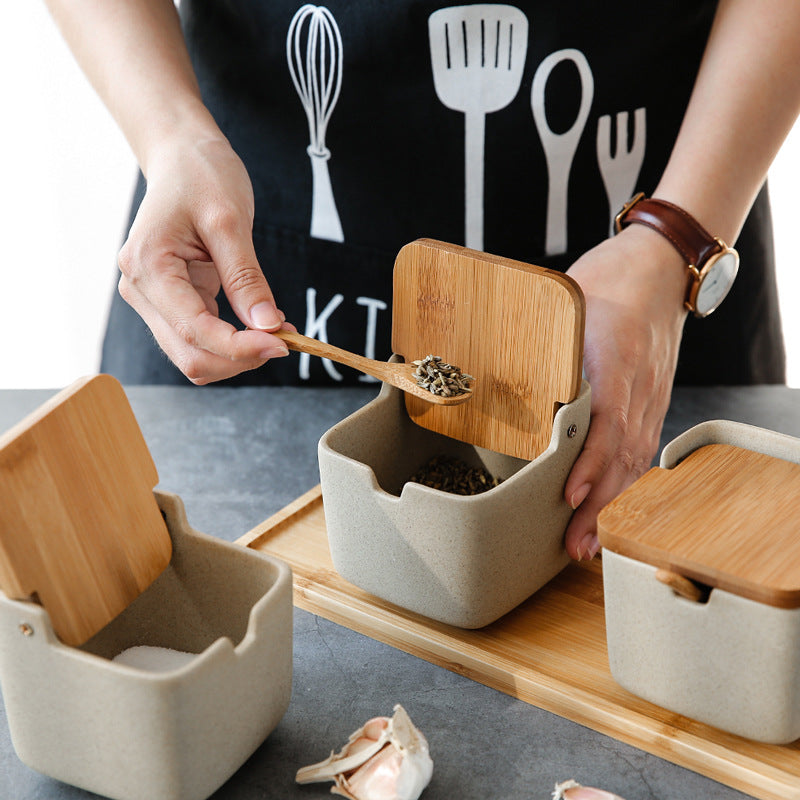 Clamshell ceramic seasoning box