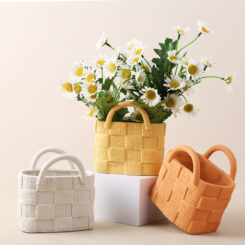 Home Decoration Nordic Ins Morandi Creative Handbag Ceramic Vase Flower Arrangement Entrance Desktop Ornaments Simple Design