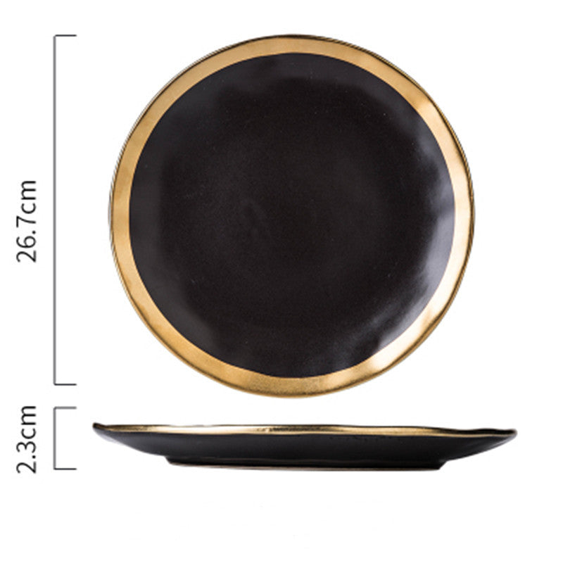 Black gold matt ceramic western plate