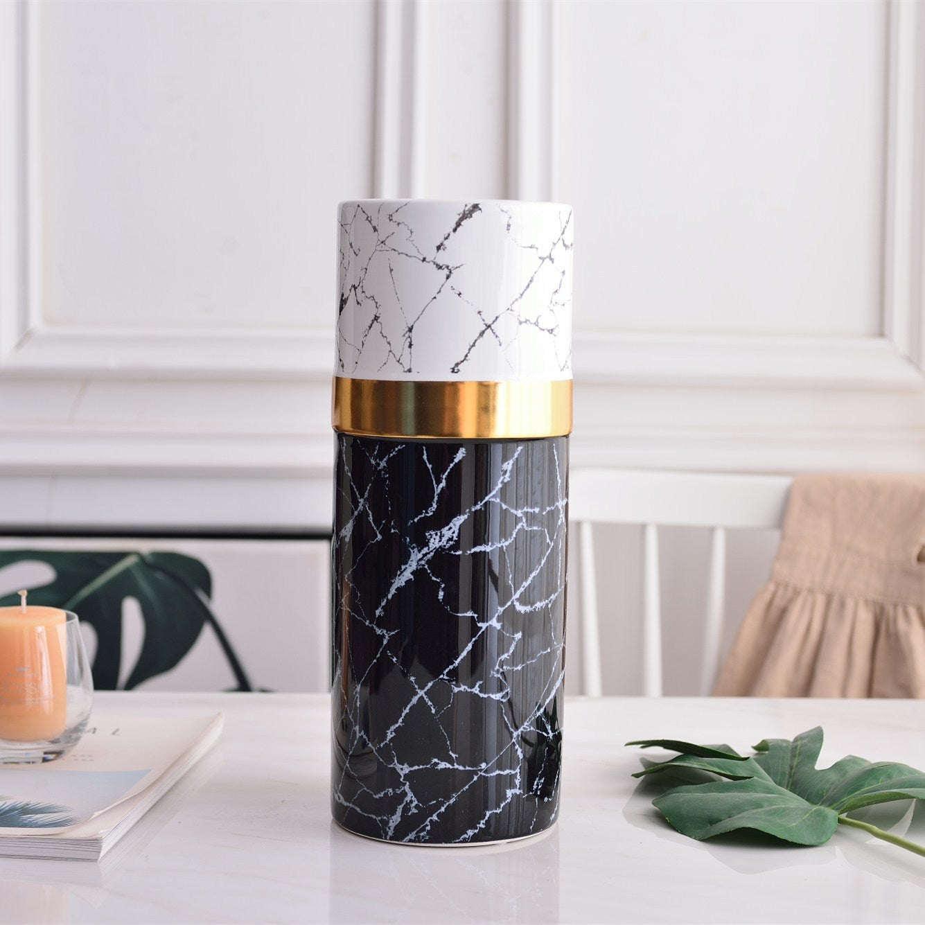 Light Luxury Style Simple Modern Marbled Golden Ceramic Vase