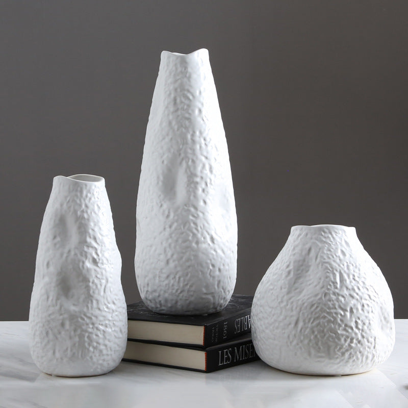 Nordic Simple Ceramic Concave White Vase Soft Home Decoration Ornaments