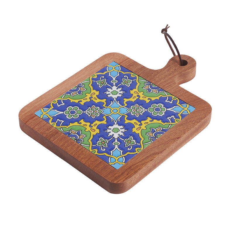 Solid Wood Vintage Tile Placemat Heat Proof Creative Anti-scald Casserole Mat Large Pot Coaster