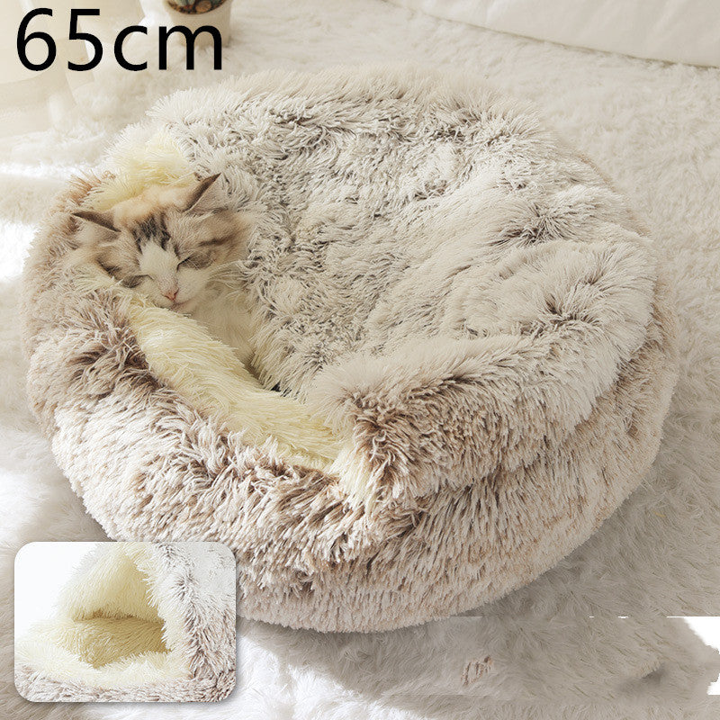 2 In 1 Dog And Cat Bed Pet Winter Bed Round Plush Warm Bed House Soft Long Plush Pets Bed