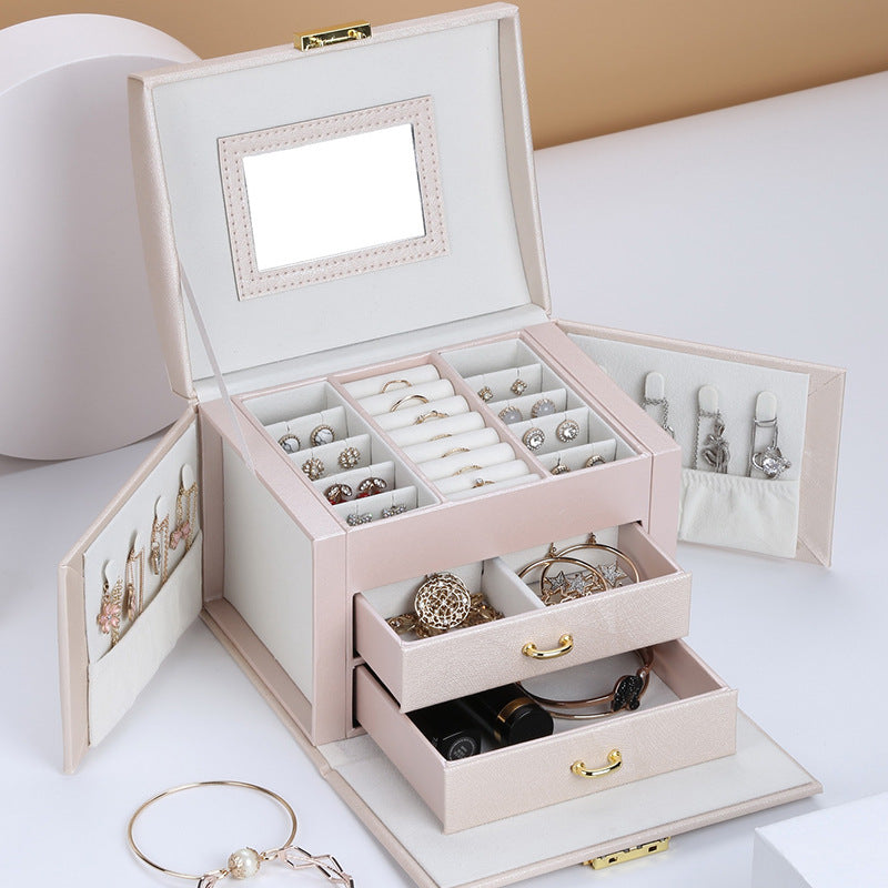 Portable European-Style Jewelry Box, Multi-Function Drawer