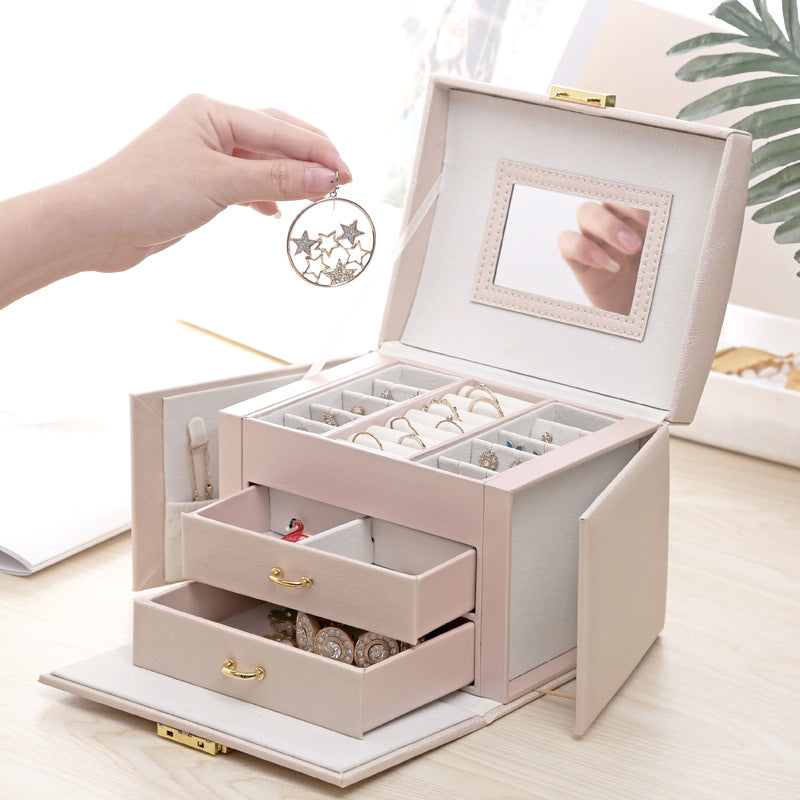 Portable European-Style Jewelry Box, Multi-Function Drawer