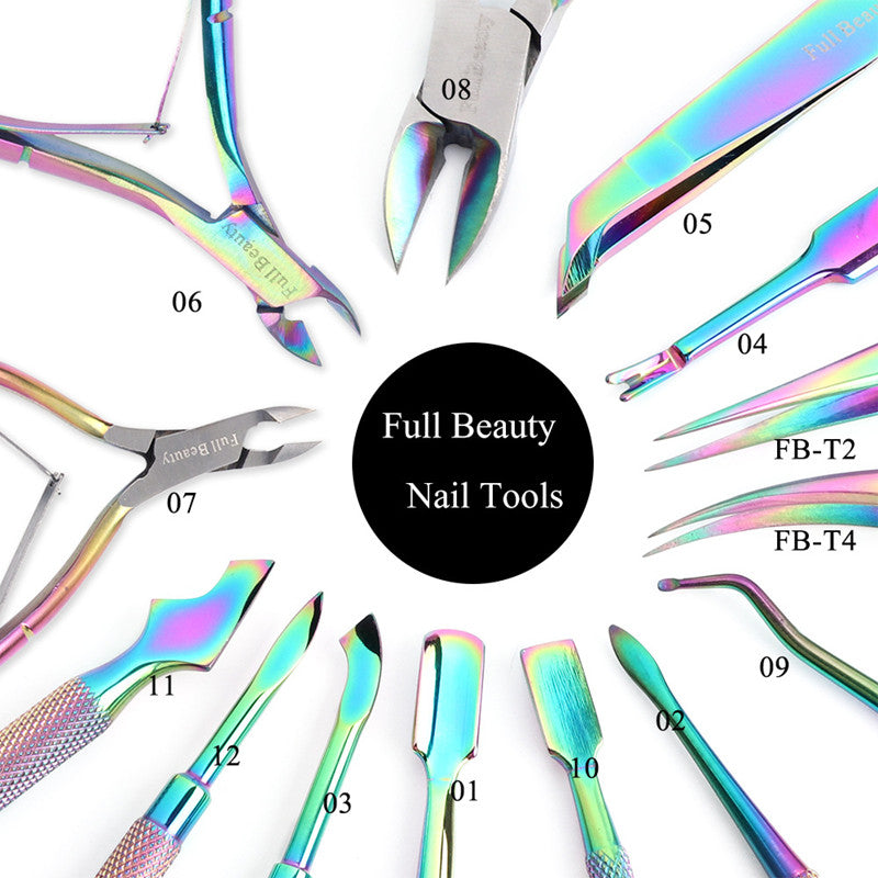 Electroplated Nail Clippers Dead Skin Fork Tweezers Manicure Polishing Tool