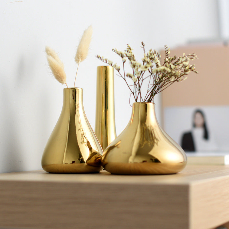 Nordic Style Ins light Luxury Golden Ceramic Small Vase