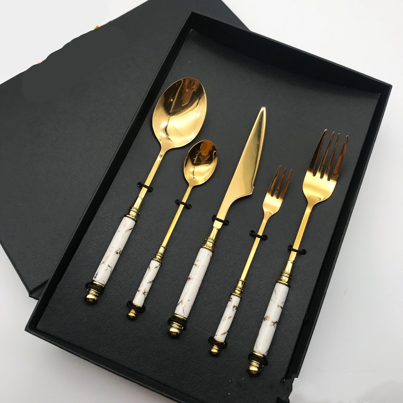 Stainless Steel Gilded Tableware With Ceramic Handle