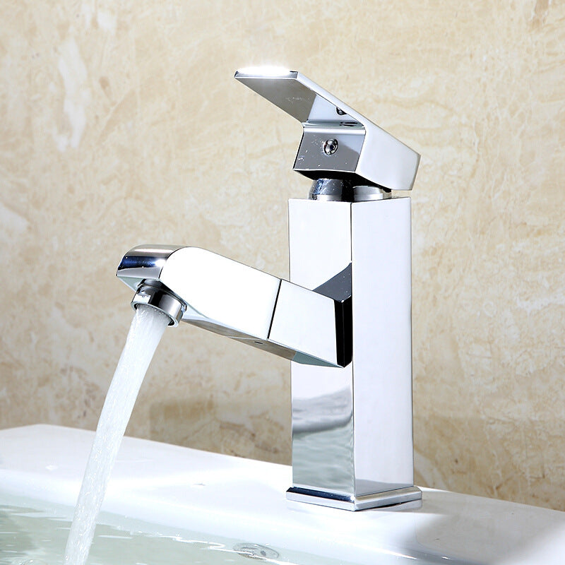 Pull Out Hot And Cold Basin Faucet Bathroom Kitchen Washbasin Telescopic Square Faucet