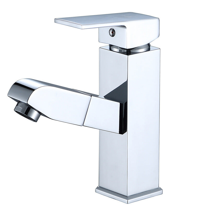 Pull Out Hot And Cold Basin Faucet Bathroom Kitchen Washbasin Telescopic Square Faucet