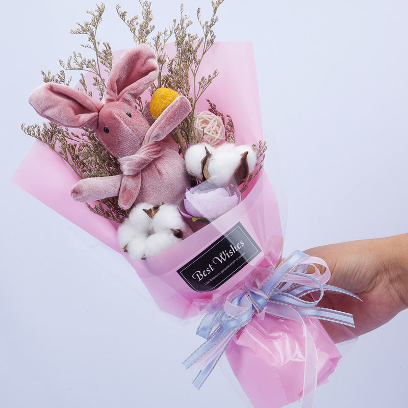 Wishing Rabbit With Light Dried Flower Bouquet