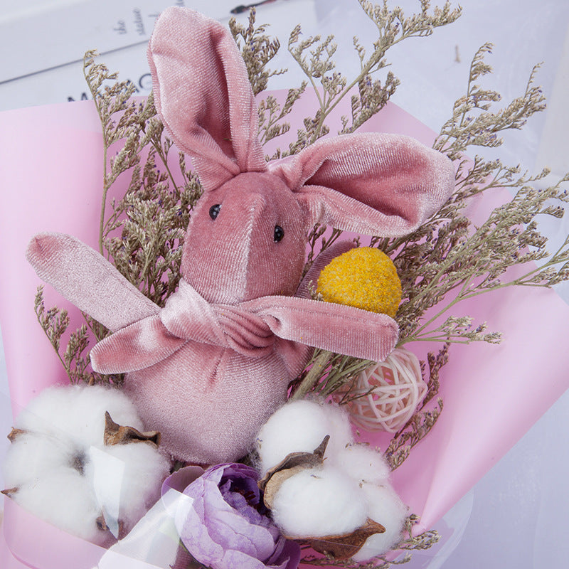 Wishing Rabbit With Light Dried Flower Bouquet