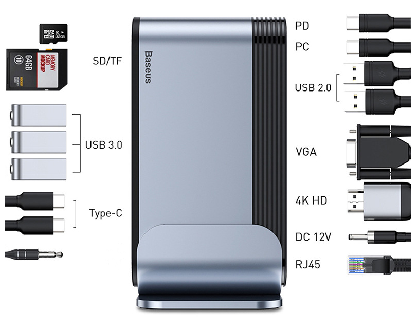 Workstation Multi-Function Type-C-Hub Splitter 16-In-1 Multi-Interface Docking Station With Power Supply