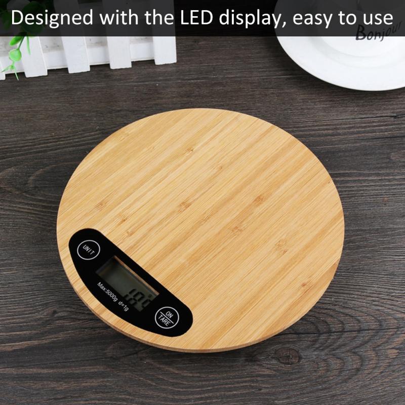 Bamboo Panel Electronic Kitchen Scale Big Round Baking Scale Gram Weight Scale