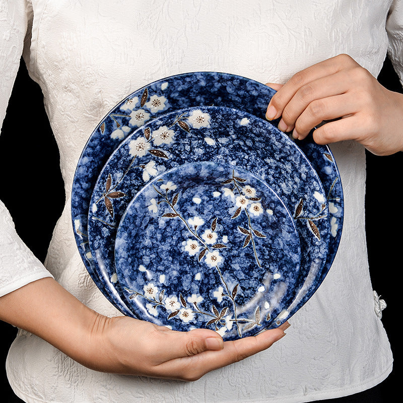 Ceramic Blue Sakura Tableware Mino-yaki Japanese Style Rice Bowl Dish