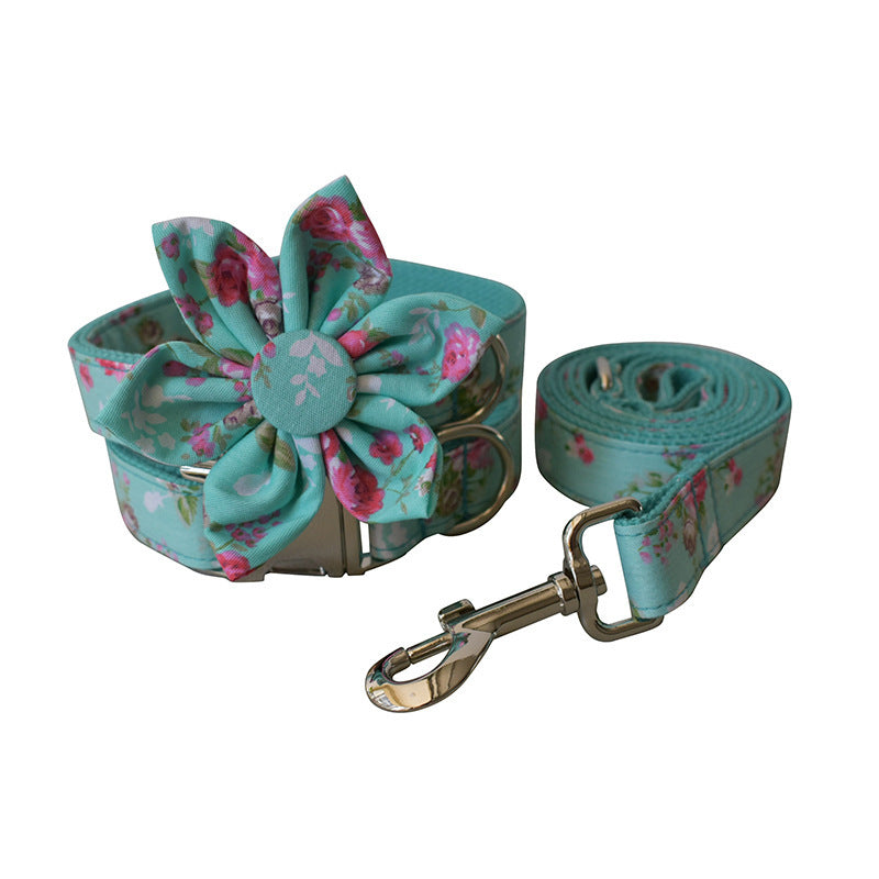 Green Rose Dog Collar Leash