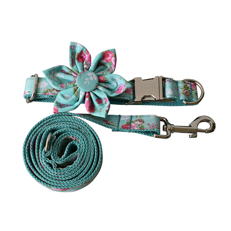 Green Rose Dog Collar Leash