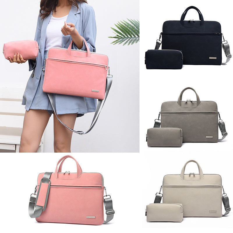 Sac à main en cuir PU pour femmes et hommes, sacoche de transport pour ordinateur portable, mallette pour Macbook Air 13.3 14 15.6 pouces, sac à bandoulière pour souris