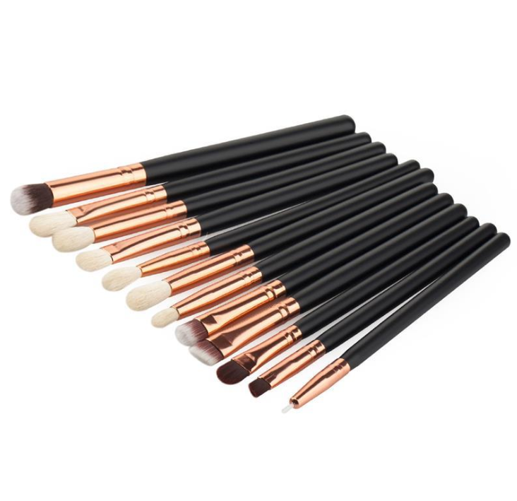 12 makeup brushes set skin color brown gold beauty tools eye shadow brush