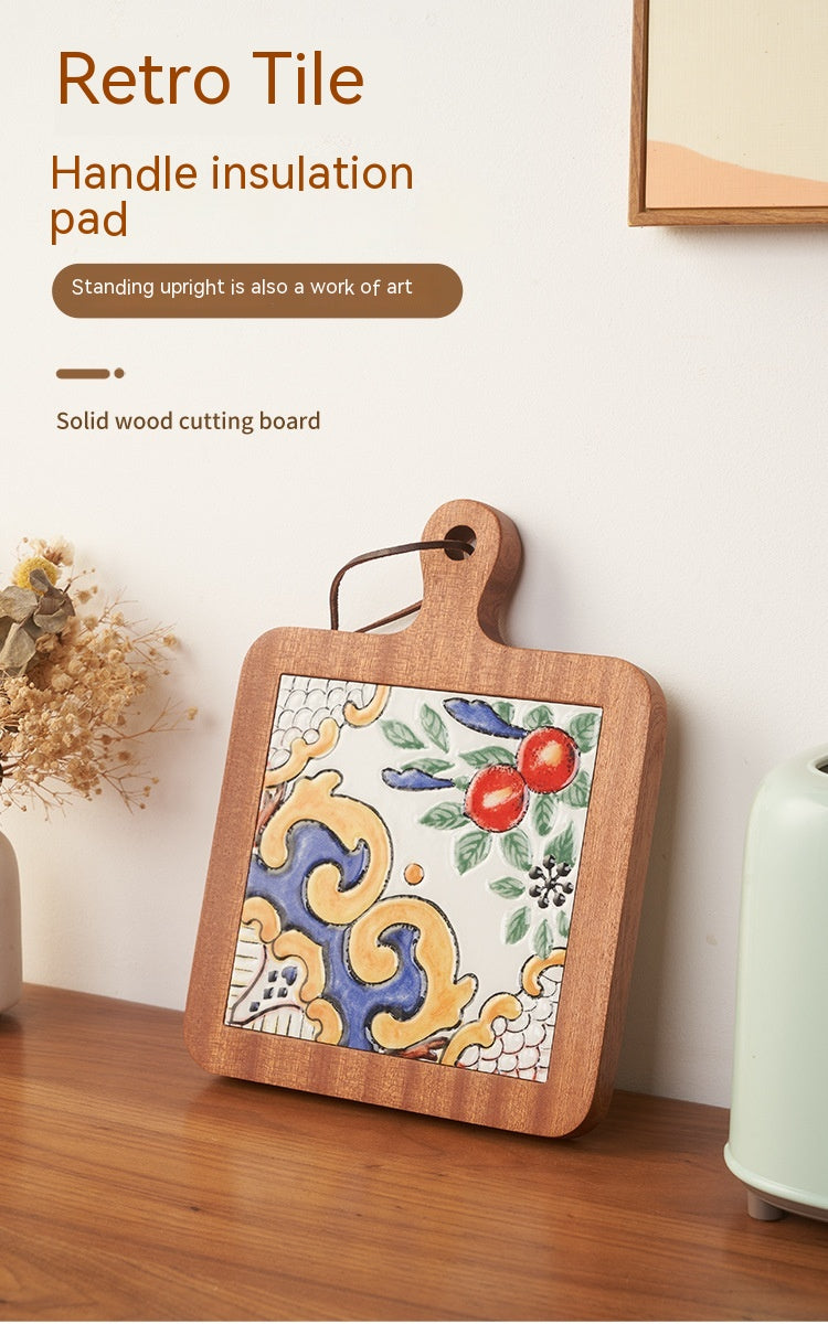 Solid Wood Vintage Tile Placemat Heat Proof Creative Anti-scald Casserole Mat Large Pot Coaster