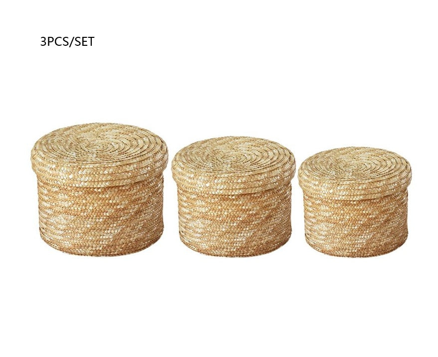 Wheat straw woven storage basket