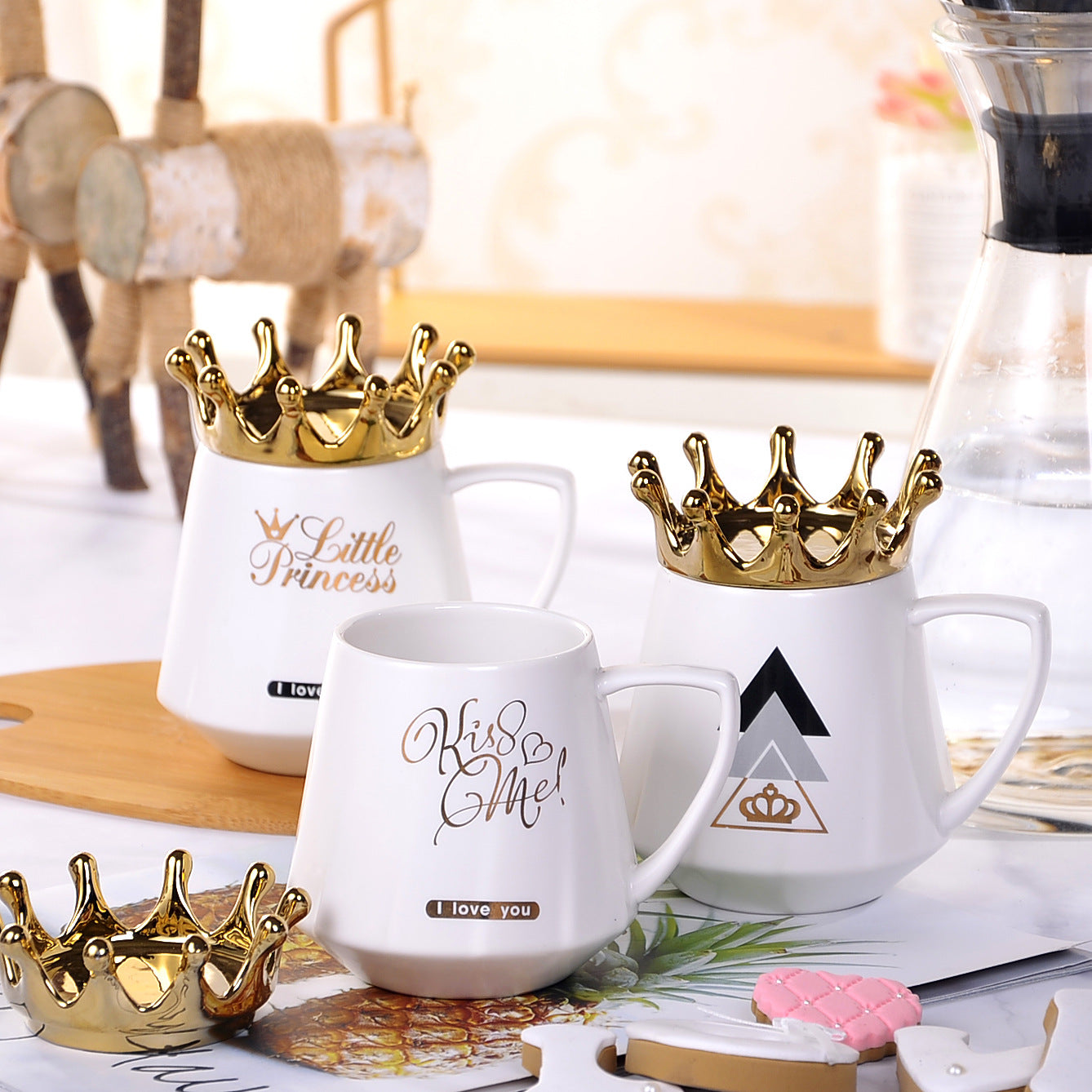 Light Luxury Nordic Crown Ceramic Mug With Lid