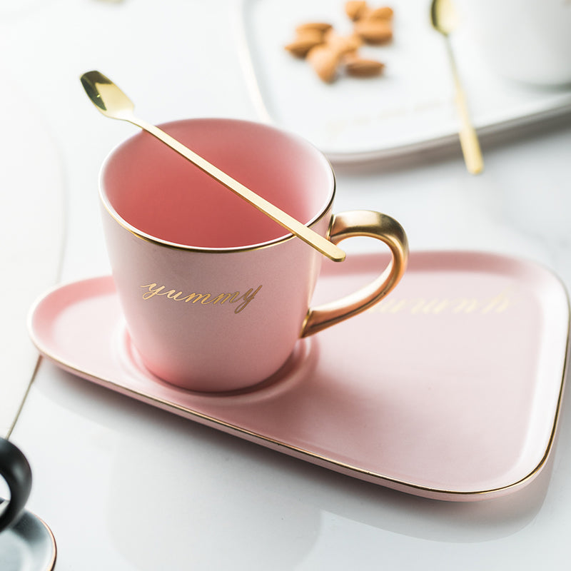 Light luxury Ins style coffee cup European style small luxury single high-end lovers afternoon tea ceramic tableware tray creativity