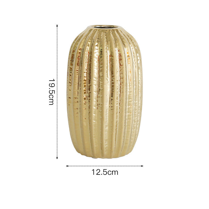 Light Luxury Electroplating Golden Wide Mouth Vase Ceramic Simulation