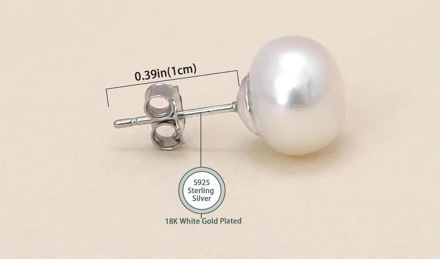 S925 Sterling Silver Needle Natural Freshwater Pearl Ear Studs