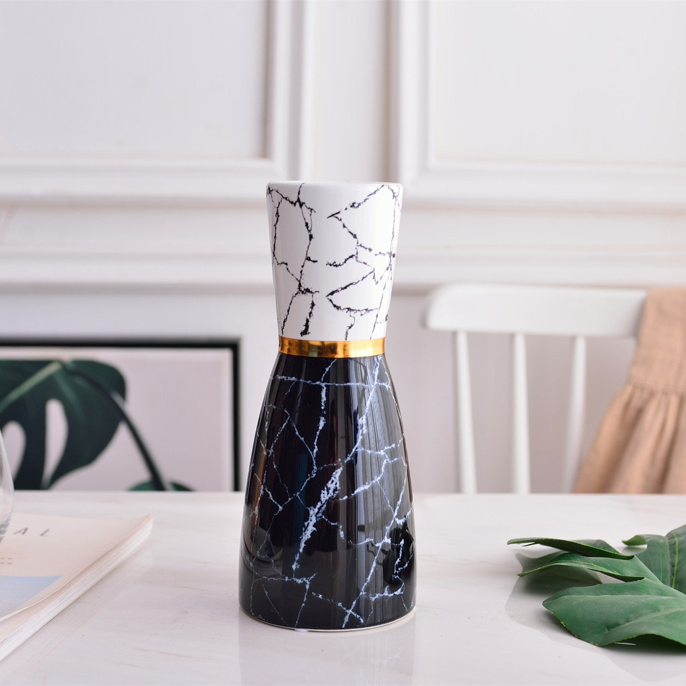 Light Luxury Style Simple Modern Marbled Golden Ceramic Vase