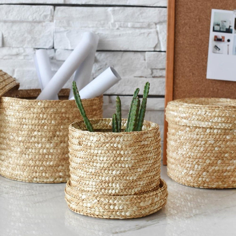 Wheat straw woven storage basket