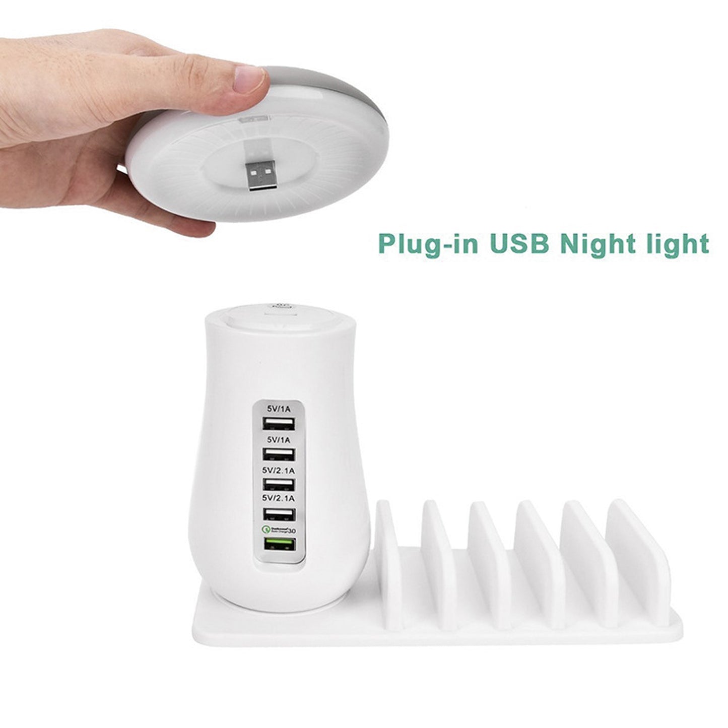 Compatible With Besegad Mushroom LED Light Lamp USB Charging Dock Station Organizer With 5-Port For Galaxy Smart Tablet