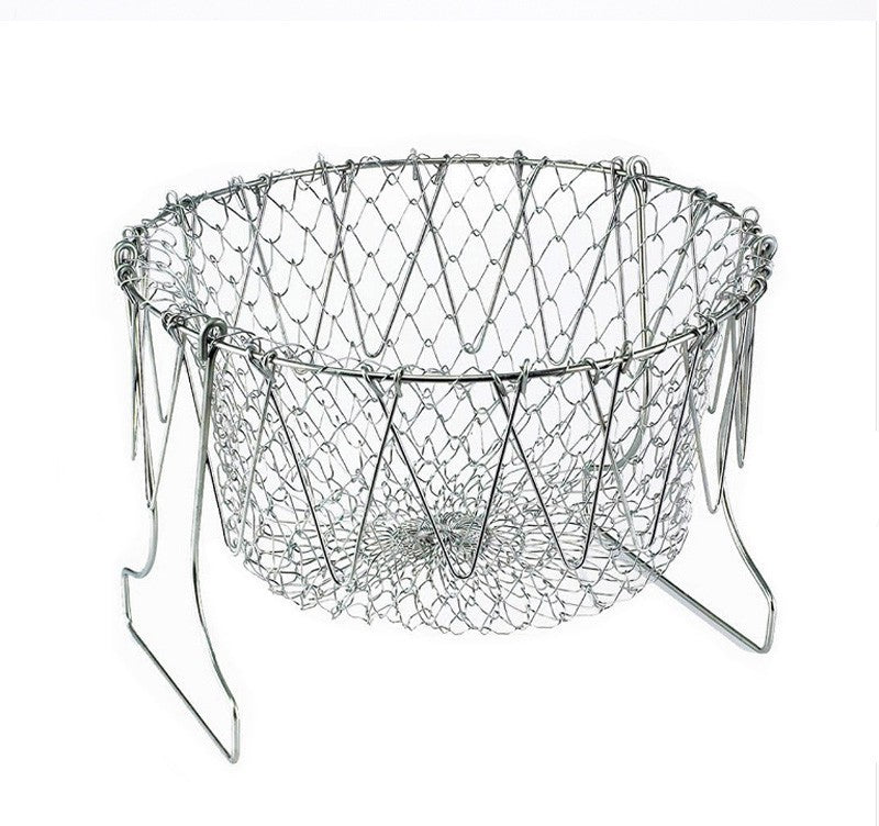 Cesta para freír de acero inoxidable, cesta de cocina plegable multifunción para Chef, herramienta de cocina flexible para lavar alimentos fritos, frutas y verduras