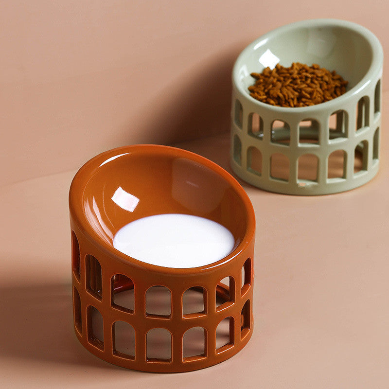 Ceramic High-foot Oblique Neck Pet Bowl