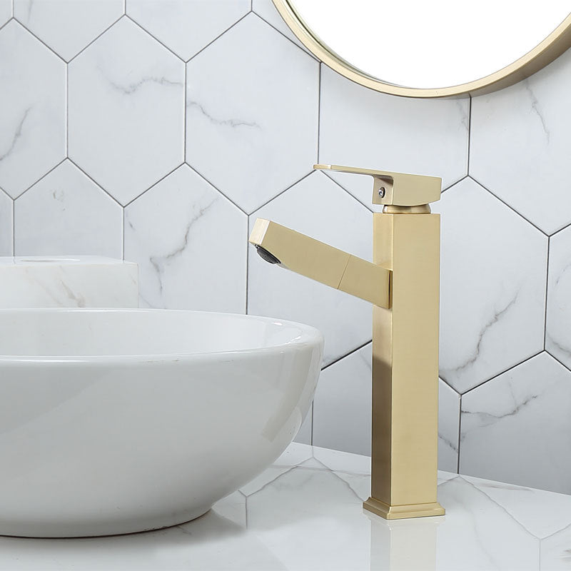 Nordic Brass Brushed Gold Pull Hot And Cold Water Faucet