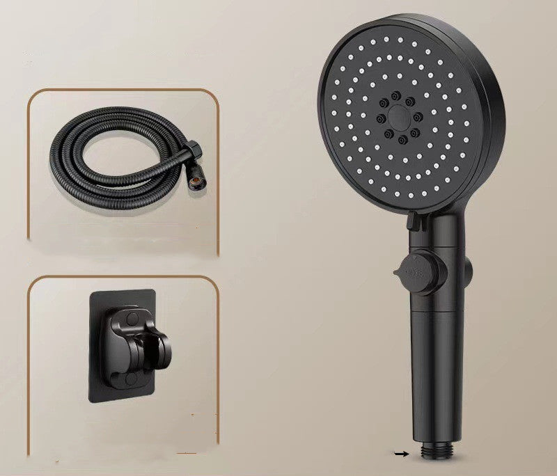  Five-speed Spray Black Powerful Supercharged Water-saving Shower Head Nozzle Suit