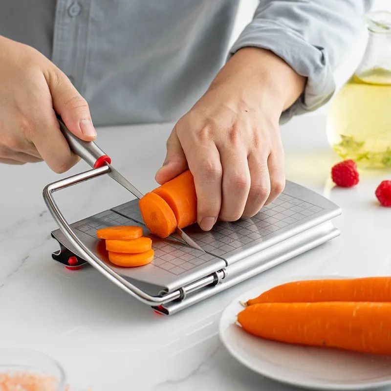 Multifunctional Slicer Butter Cheese Ham Sausage Slicer Kitchen Gadgets Stainless Steel Cutting Board With Silicone Suction Base