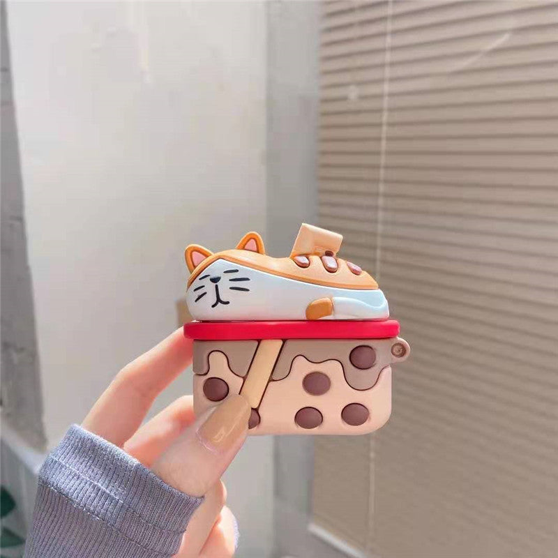 Suitable For Cartoon Cute Baby Milk Tea Cat Bluetooth Earphone Protective Cover