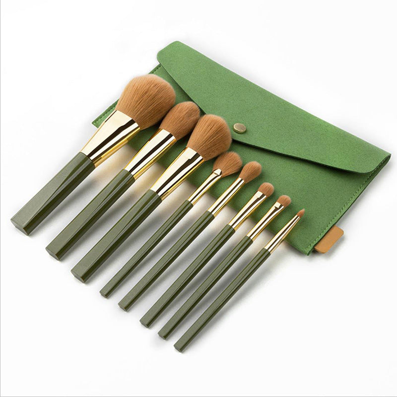 Makeup Brush Set Soft 8 Green Shimmering Brushes