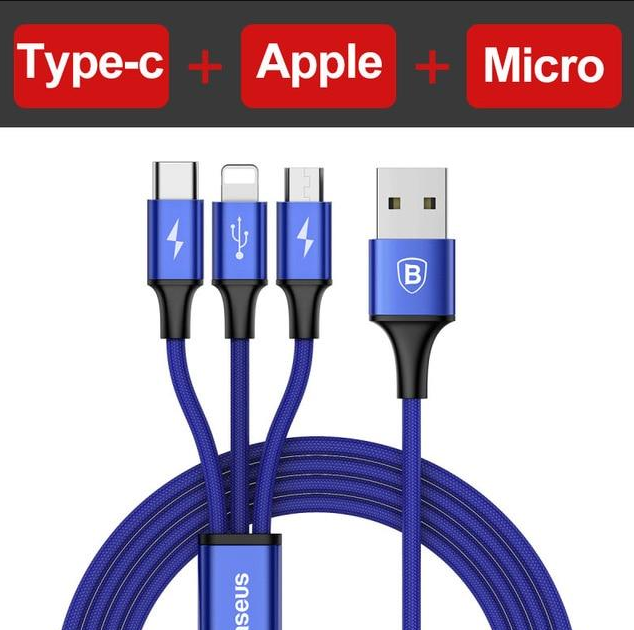 Compatible with Apple, Baseus USB Cable For iPhone X 8 7 6 Charging Charger 3 in 1 Micro USB Cable For Android USB Type c Type-c Mobile Phone Cables