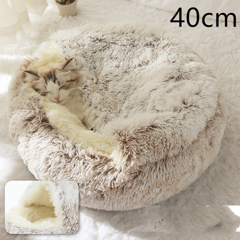 2 In 1 Dog And Cat Bed Pet Winter Bed Round Plush Warm Bed House Soft Long Plush Pets Bed