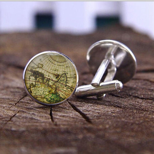 European And American Cufflinks World Map Retro Cufflinks