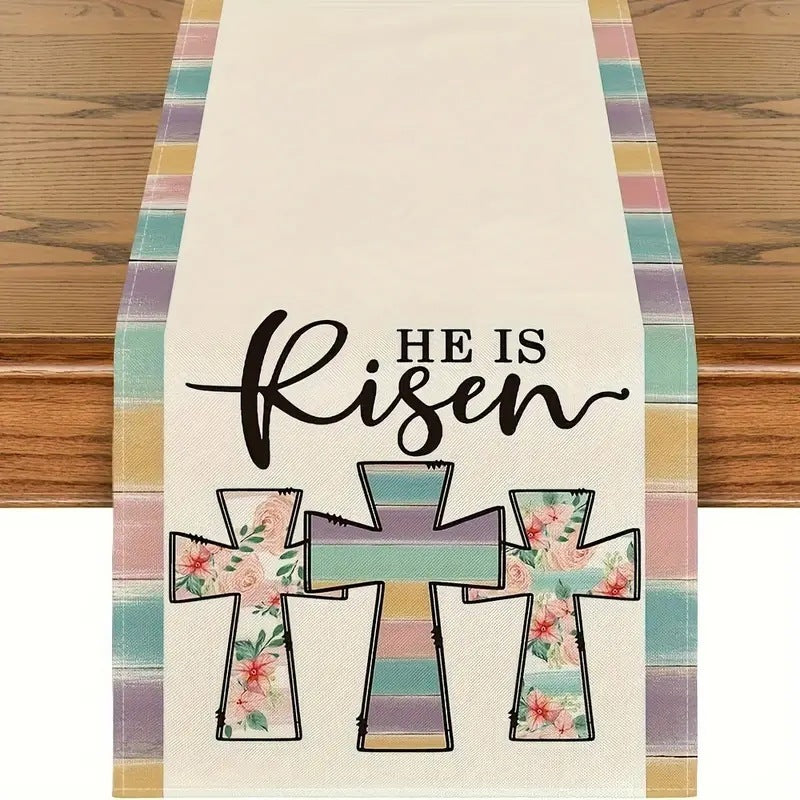 Easter Table Runner Rabbit Egg Decoration Linen Printing Table Cloth