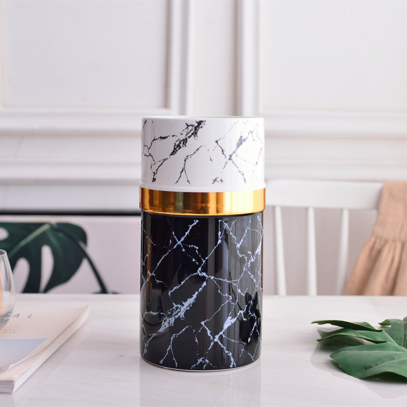 Light Luxury Style Simple Modern Marbled Golden Ceramic Vase