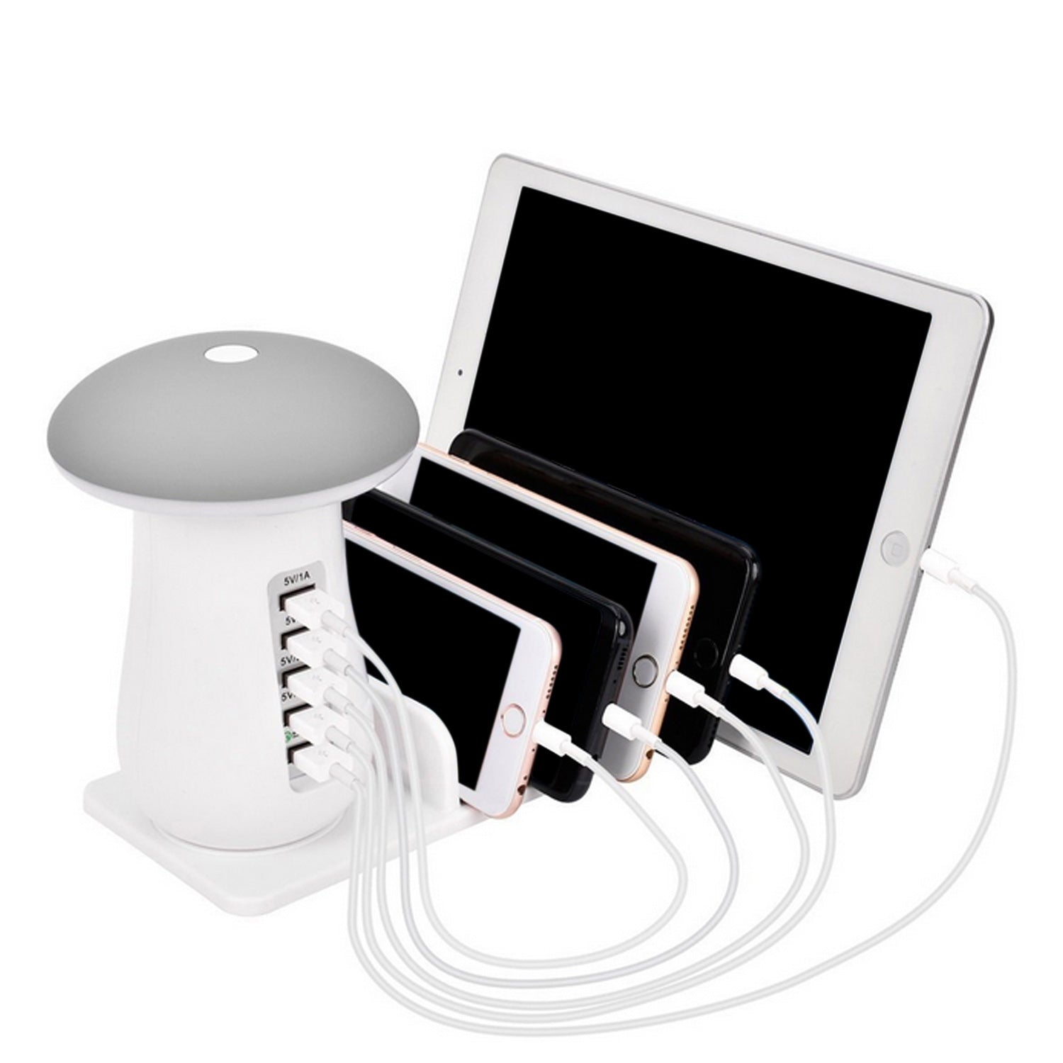 Compatible With Besegad Mushroom LED Light Lamp USB Charging Dock Station Organizer With 5-Port For Galaxy Smart Tablet